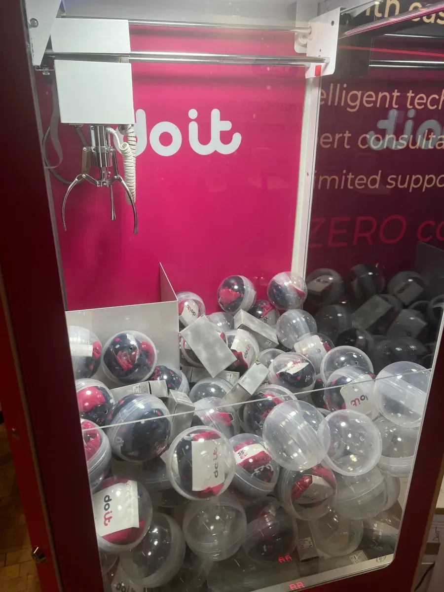 Prize capsules inside a claw machine